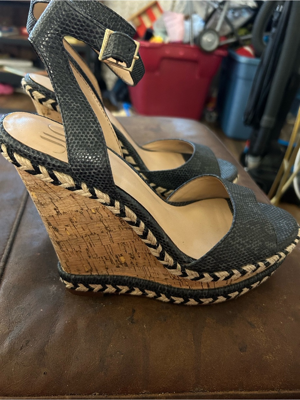 Wedge Espadrille Sandals in Black Jenifer Lopez